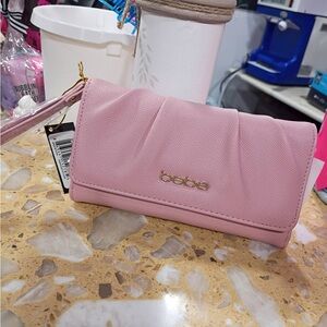 bebe Soft Pink Fold-Over Wristlet Wallet